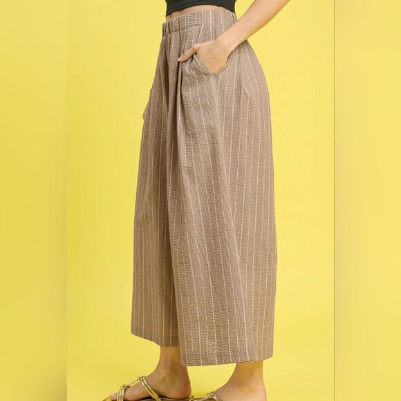 Umgee Pinstripe Crop Palazzo Pants Striped Wide-Leg Pants Sz SM MD LG - Picture 4 of 4